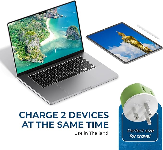 OREI Thailand Power Plug Adapter with 2 USA Inputs - Travel 3 Pack - 2 x Type O, 1 x Type C (US-18) Safe Grounded Use with Cell Phones, Laptop, Camera Chargers, CPAP, and More