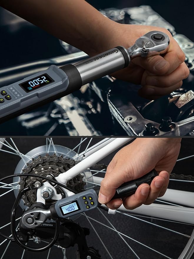 GROWNEER Digital Torque Wrench Set, 1/4" Drive 1.1-22.1 Ft-lbs/1.5-30Nm & 3/8'' Drive 7.38-147.5 Ft-lbs/6.8-135Nm Electronic Torque Wrench Combo with Buzzer & LED Indicator for Motor Car Repair