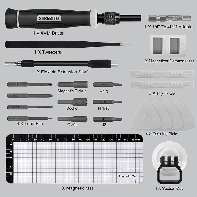 STREBITO Precision Screwdriver Set 153 in 1 Small Screwdriver Set with Case, Magnetic Screwdriver Electronic Toolkit - PC, Laptop, Cell Phone, Macbook, Game Controller, RC & Computer Repair Tool Kit