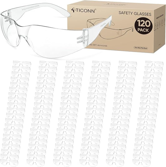 TICONN Clear Safety Glasses for Men, Safety Goggles with Scratch Impact Resistant Meets ANSI Z87.1 Standard