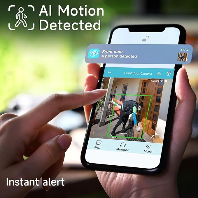 Rraycom 3-Pack 2K Wireless Outdoor/Indoor Security Cameras with Motion Detection, Siren Alarm, 2-Way Talk, Color Night Vision, IP65 Waterproof, Black