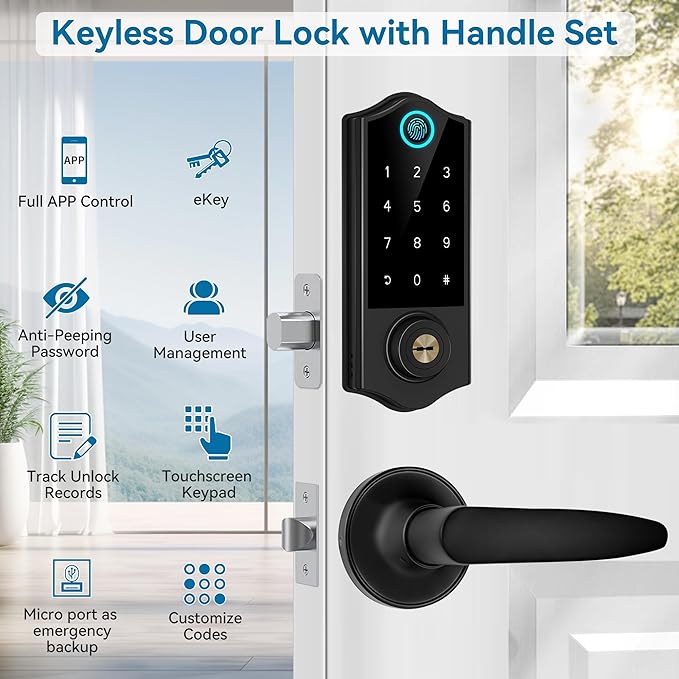 Harfo Smart Fingerprint Door Lock, Keyless Entry Deadbolt, Full App Control Biometric Lock, Electronic Digital Touchscreen Keypad, Auto Lock, Easy Install, Black