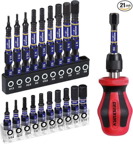 Magnetic Changeable Head Manual Screwdriver Set Include Quick Change Mini Screwdriver and 20Pcs Impact S2 Hex Screwdriver Bits, Quick Release 1/4” Hex Bit Extension Holder