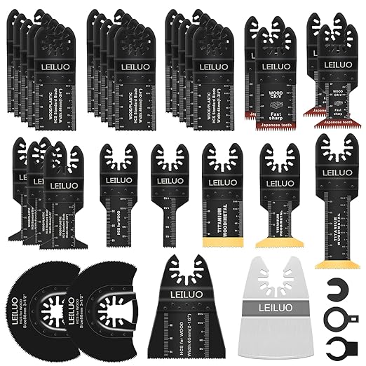LEILUO 34 Pcs Multitool Blade Kits for Wood Nails Drywall Cutting Oscillating Saw Blades Universal Oscillating Tool Accessories with Storage Bag Compatible with DeWalt Makita Dremel and More