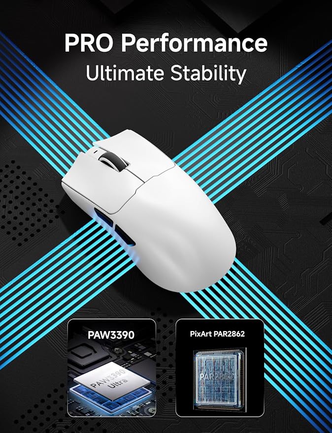 S9 Pro Wireless Gaming Mouse, 59G Ergonomic Computer Mouse, Triple Modes, 8K Polling, 26K DPI, PAW3395 Optical Sensor, Kailh Switch, 250h Battery Life, Programmable for PC/Win/Mac(White)