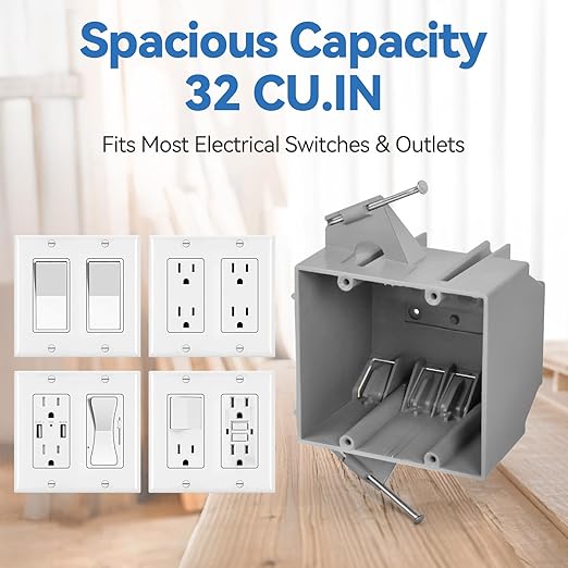 2 Gang Electrical Box New Work, 32 Cu.in, UL Listed, 24-Pack