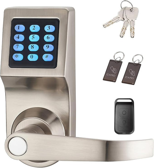 HAIFUAN Digital Door Lock,Unlock with Remote Control, M1 Card, Code and Key,Handle Direction Reversible