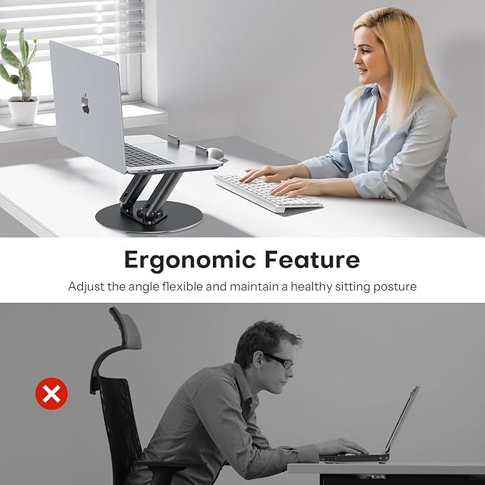 OMOTON Laptop Stand for Desk with 360° Rotating Base, Ergonomic Laptop Riser for Collaborative Work, Easy Storage, Fits MacBook/All Laptops up to 14 inches, Black