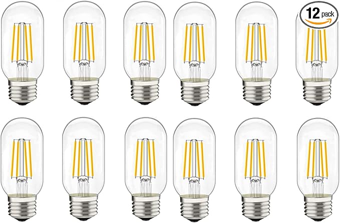 LED Tubular Bulb 4W,E26 Clear Edison Bulb,40W Equivalent 400 Lumens, Antique Edison Style LED Filament Light Bulbs,2700K Warm White Non Dimmable Pack of 12