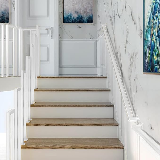 4FT White Iron Hand Railing, Sturdy Safety Staircase Handrails Wall Mount, 500lbs Load Capacity Industrial Iron Railing Pipe Handrail for Indoor Stairs, Outdoor Deck Loft Porch, Non-Slip and Rust