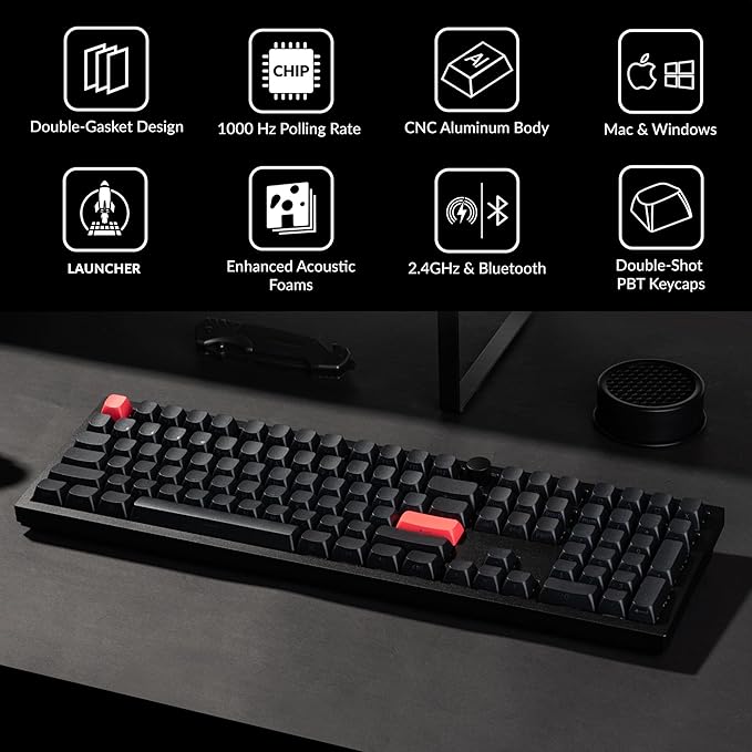 Keychron Q6 Max QMK/Launcher Wireless Bluetooth/2.4 GHz/USB-C Wired Custom Mechanical Keyboard, Full Size Programmable Knob RGB Backlit Hot-Swappable Gateron Red Switch for Mac Windows Linux - Black