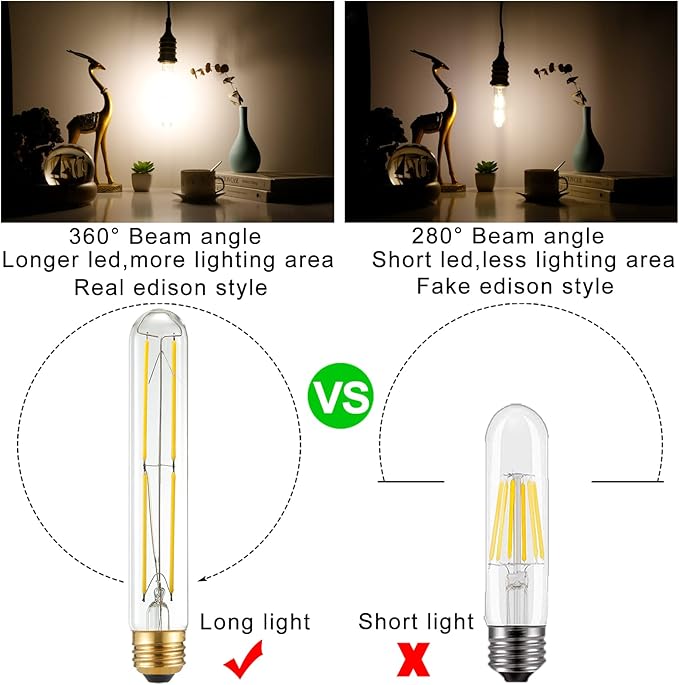 LiteHistory T10 LED Bulb 6W Equal E26 LED Bulb 60 Watt dimmable Neutral White 4000K E26 Edison Bulb AC120V 600lm Tubular Light Bulb T9 for Rustic Pendant,Island,Chandeliers,Wall sconces Pack of 6