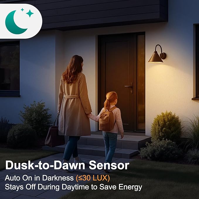 DiCUNO PIR Motion Sensor Light Bulbs Outdoor, 8W (60W Equivalent), Motion Activated Dusk to Dawn Security LED Bulb, for Front Porch, Front Door, 810LM, 2700K Warm White, 2 Pack