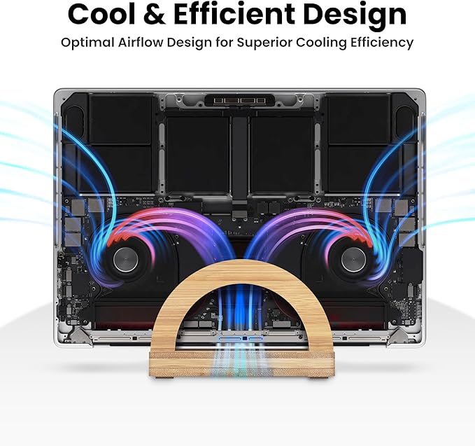 Kothar Premium Wood Vertical Laptop Stand - Adjustable Single Slot Bamboo Holder for MacBook, Dell, HP, and More | Space-Saving Desktop Organizer | Eco-Friendly, Sleek & Durable Design