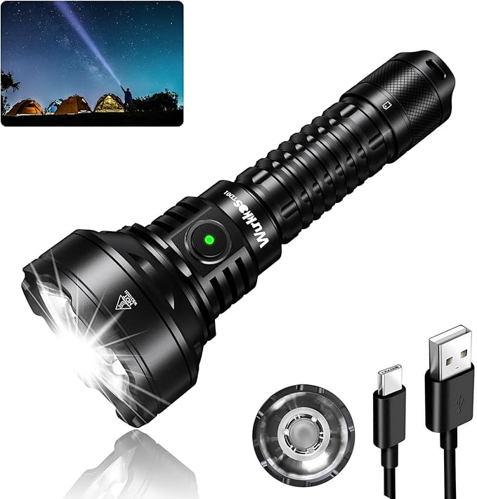 Wurkkos LED Tactical Flashlight Rechargeable - TD01 Tactical Flashlight High Lumens SFT40 LED Super Bright 2000LM - Rechargeable Flashlight with Dual Switch 2 Modes IP68 1039M Longest Range USB C