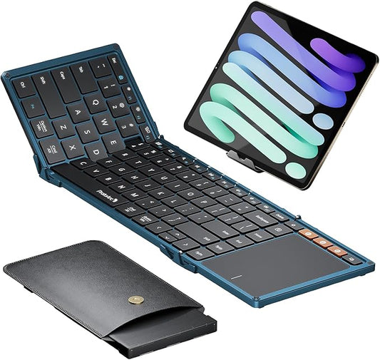 ProtoArc Foldable Keyboard with Touchpad, XK01 TP Folding Portable Keyboard, Full Size Keys, Large Trackpad Bluetooth Travel Keyboards for iPad Laptop PC Tablets - Blue