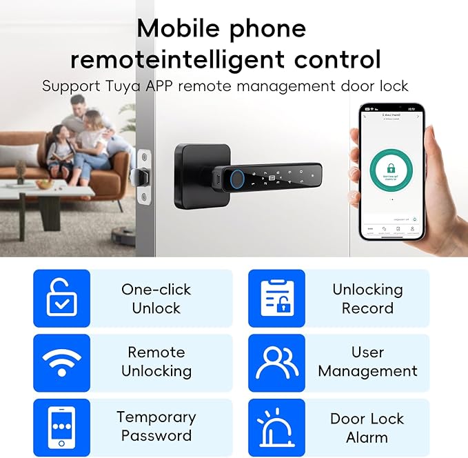 Smart Door Knob with Key & Keypad, Bluetooth Keyless Entry, Biometric Fingerprint Door Lock - Privacy & Passage Doorknob Functions for Home, Bedroom, Office, and Apartment