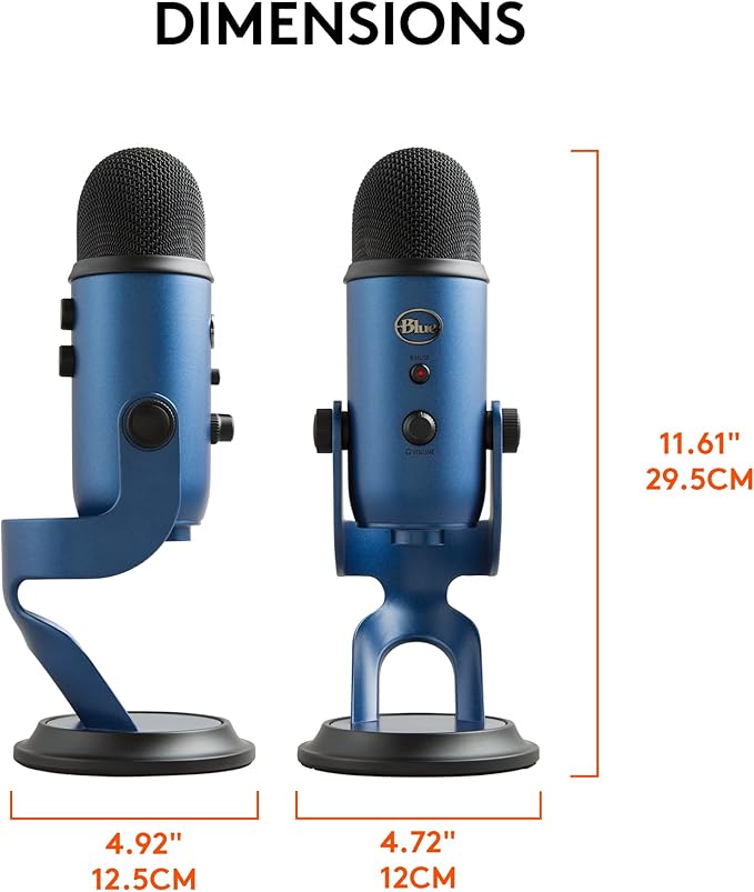 Logitech Creators Blue Yeti USB Microphone for Gaming, Streaming, Podcast, YouTube, Discord, PC, Studio Sound, Plug & Play-Midnight Blue