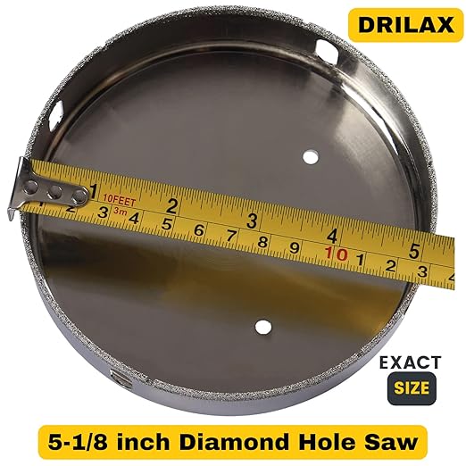 Drilax 5-1/8 inch Diamond Hole Saw for Tile, Glass, Quartz, Granite & Porcelain – 1-1/8" Depth Wet Drill Bit for Floor Drains, Shower Valves, Faucets – Professional & DIY