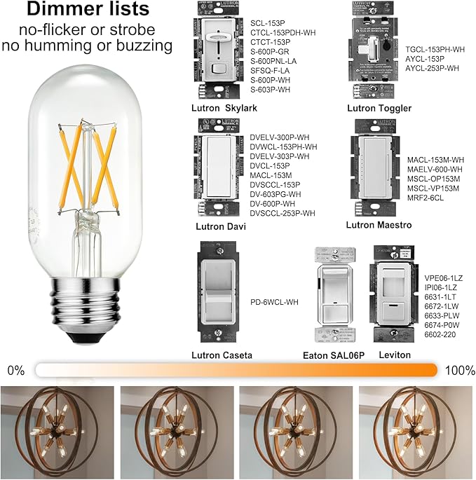 LiteHistory E26 LED Bulb 6W Equivalent e26 led Bulb 60 Watt Dimmable Warm White 2700K E26 Edison Bulb AC120V 600lm Tubular T14 T45 LED Bulb for Pendant, Sputnik,Vanity,Chandeliers Pack of 6