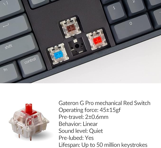 Keychron K10 RGB Full Size Layout Hot-Swappable Mechanical Keyboard for Mac Windows, Multitasking 104-Key Bluetooth Wireless/USB Wired Gaming Keyboard with Keychron K Pro Red Switch Aluminum Frame