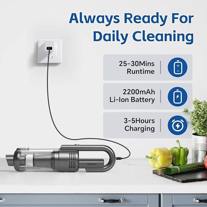 Handheld Car Vacuum Cleaner Cordless: 9500PA Powerful Suction Portable Lightweight Hand Held Vacuum - Large Capacity Battery Last Long Wireless Mini Vacuum with LED Light for Home Office Cleaning