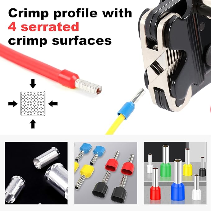 Front Loading Ferrule Crimp Tool and Ferrule Crimper Works for End Sleeves Ferrules and Wire End Terminals from AWG 30-5