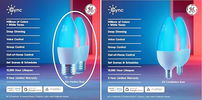 GE Cync Smart LED Light Bulbs, Color Changing Decorative Light Bulbs, Indoor WiFi Lights, Matter Compatible, Compatible with Alexa and Google Home, Medium Base (3 Pack)