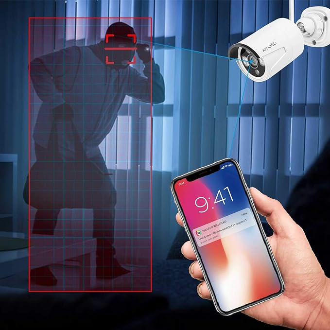 XMARTO Wireless Security Camera System 10CH 8PC 3MP Wireless Security IP Camera System(Built-in Router, Plug N Play, Mobile View, Night Vision, Supports Audio Microphones)