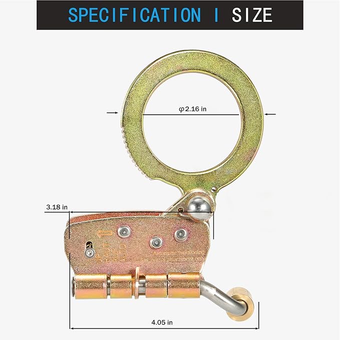 Fall Protection Rope Grab with Anti-Panic Feature, Auto-Trail Double Locking Rope Grabs Fall Arrester, Used with 5/8” Lifeline Rope, for Construction, Climbing, Comply to ANSI/OSHA