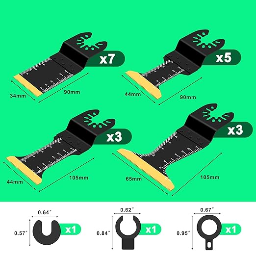 18-Pack Titanium Oscillating Tool Blades for DeWalt, Milwaukee, Ryobi, Rockwell, Fein, for Metal, Nails, Wood, Plastic, and Hard Materials