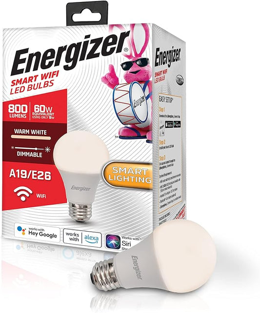 Energizer Connect Smart A19 LED Warm White Light Bulb with Voice Control and Remote Access Through Your Smartphone | Compatible with Alexa and Google Assistant