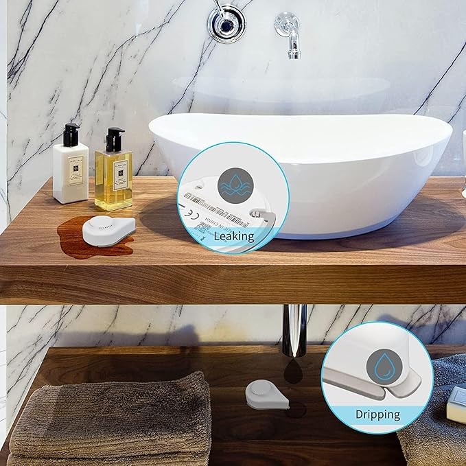 THIRDREALITY Zigbee Water Leak Sensor with Dripping Detection 2 Pack, 120 dB Alarm, App Notifications Enabled When Work with Home Assistant and Compatible Zigbee HUB, Batteries Included