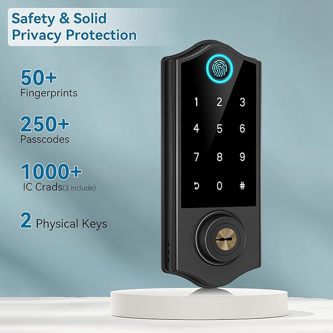 Harfo Fingerprint Smart Door Lock for Front Door with Handle Set, App Control, Keyless Entry Keyless Deadbolt, Digital Electronic Touchscreen Keypad, Auto Lock, Easy to Install, Black