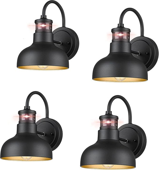 4 Pack 7“ Motion Sensor Barn Lights, Outdoor Wall Lights with Dusk to Dawn Feature, IP65 Waterproof Outdoor Lights for House, Patio, Garage, 2210SBK(G)-4