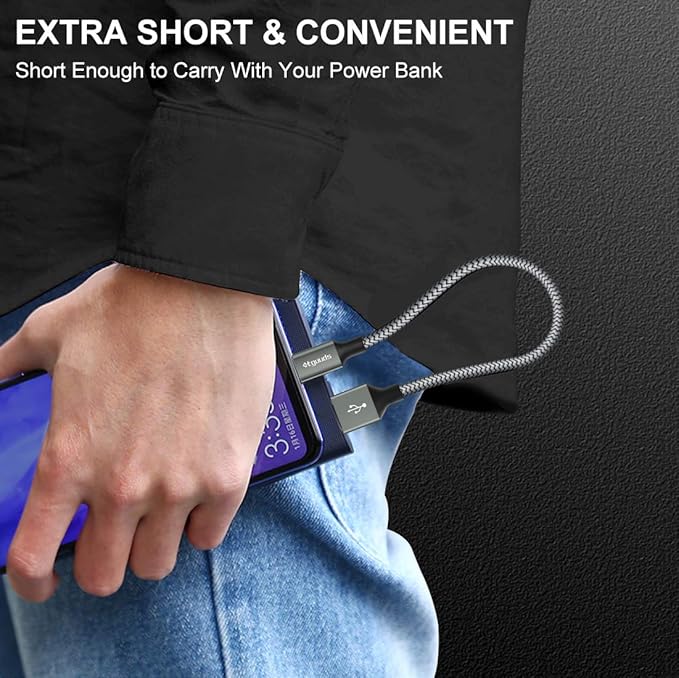 etguuds USB to USB C Cable 1ft, 2-Pack Short USB A to Type C Charger Cord Fast Charging for Samsung Galaxy A15 A25 A35 A55 A54, S24 S23 S22 S21 S20 S10 S10E, Note 20 10, Moto G, for iPhone 16 15