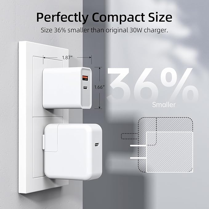 30W USB Fast Charger，2-Pack PD+QC Charger Adapter Block for iPhone 13/14/15/16/Pro/Pro Max/Plus/iPad/MacBook air, AirPods 4, Apple Watch 10/Ultra 2, Type C Charging for Samsung Galaxy Note/S23