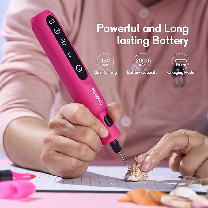 Cordless Rotary Tool Kit, 3.7V Wood Carving Tools with 5 Speed and 62 Accessories, Multi-Purpose Mini Rotary Tool for Sanding, Cutting, Engraving, Drilling, Polishing, DIY Creations, Pink