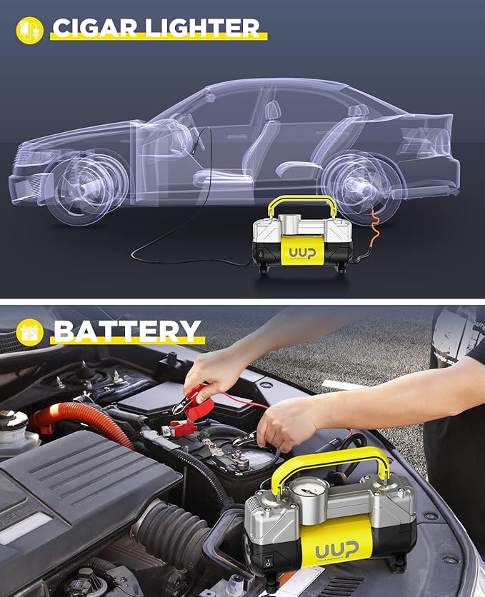 Portable Digital Car Tire Inflator with Gauge Auto Shut-Off, 150PSI 12V DC Double Cylinders Heavy Duty Portable Air Pump w/Emergency LED Light for Truck, SUV, Car, RV