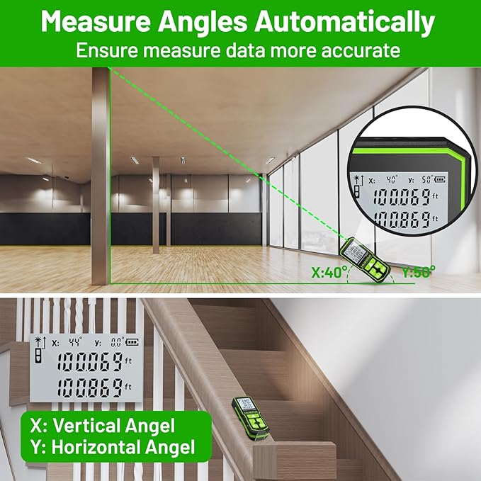393FT Professional Green Laser Measuring Tool with Angle Sensor, Huepar 1/16in Accuracy Laser Distance Measurement Tool, Digital Laser Room Measuring Device, Laser Distance Meters