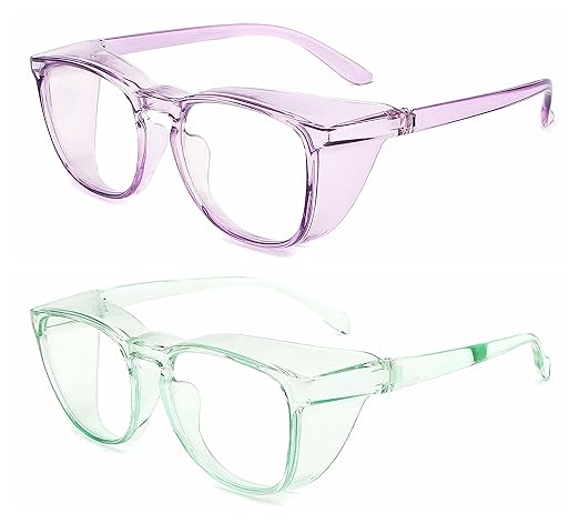 Alsenor Safety Glasses Anti Fog Goggles Protective Eyewear Blue Light Blocking Anti Dust UV Protection Glasses For Men Women (2 Pack (Lilac + Jade))