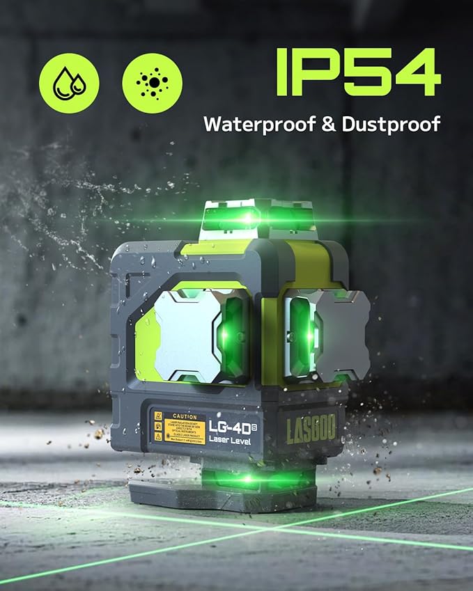 4x360° Self-Leveling Laser Level, 16 Lines Green Cross Line Laser, for Construction Projects and Home Decoration, with 2 Rechargeable Li-Ion Batteries and Magnetic Bracket, LG-4Ds