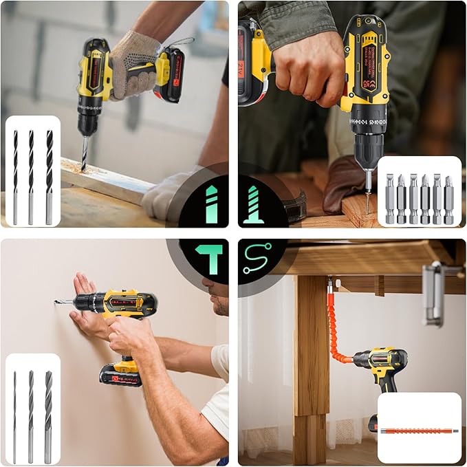 Cordless Drill with 2 Batteries and Charger, 21V Electric Drill Cordless, Portable Power drill Set, 3/8" Keyless Chuck, 2 Variable Speed, 25+ 3 Clutch, 398 In-lb Max Torque