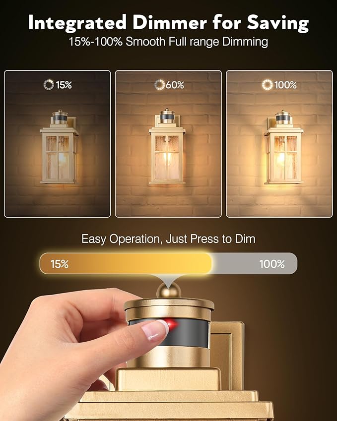 VIANIS 2 Pack Motion Sensor Outdoor Wall Lights, Modern Gold Exterior Garage Lighting Fixtures Wall Mount for House, Anti-Rust Waterproof Dusk to Dawn Front Porch Lights Wall Lantern Sconce for Patio