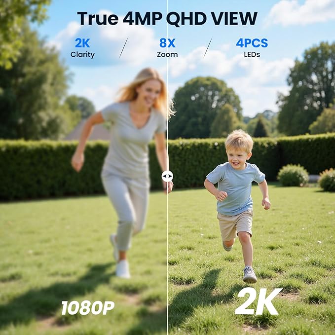 Solar Camera Outdoor Wireless, 4 Cam-Kit, No Subscription, Cameras for Home Security System with 360° Pan & Tilt, 2K Color Night Vision, Motion Detection & Siren, Easy Setup, 5G & 2.4G WiFi