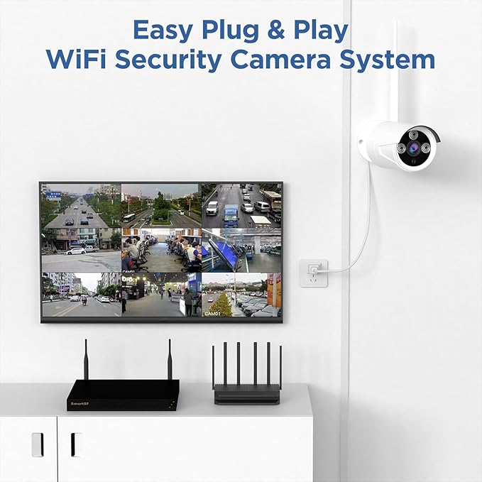 Wireless Security Camera System, 8CH with 4 5MP Cameras, 3TB HDD, Night Vision, Motion Detection, Indoor/Outdoor Video Surveillance, Free App (5MP-3TB Hard Drive)