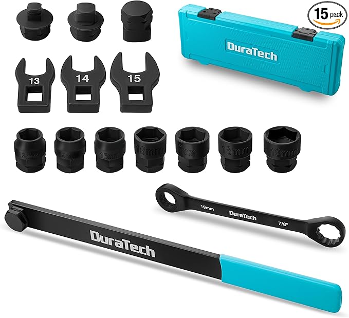 DURATECH 15-Piece Universal Ratcheting Serpentine Belt Tool Set, Belt Tensioner Tool Kit with Blackening Treatment for Installing and Removing Pulleys and Belts