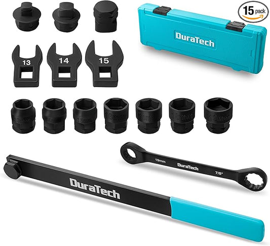 DURATECH 15-Piece Universal Ratcheting Serpentine Belt Tool Set, Belt Tensioner Tool Kit with Blackening Treatment for Installing and Removing Pulleys and Belts