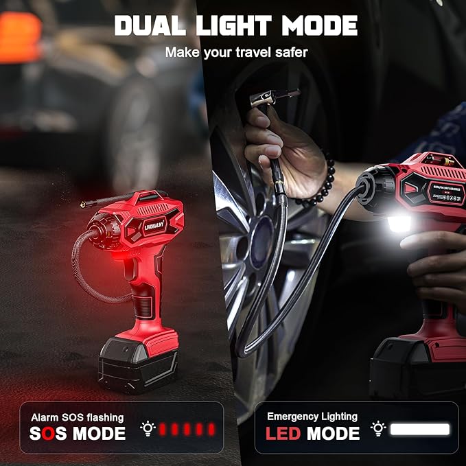 Tire Inflator Air Compressor Compatible with Milwaukee 18V Battery, LIVOWALNY 160 PSI Cordless Portable Electric Air Pump 2025 Bigger LCD Digital Pressure Gauge for Car, Bike, Sport Ball (No Battery)