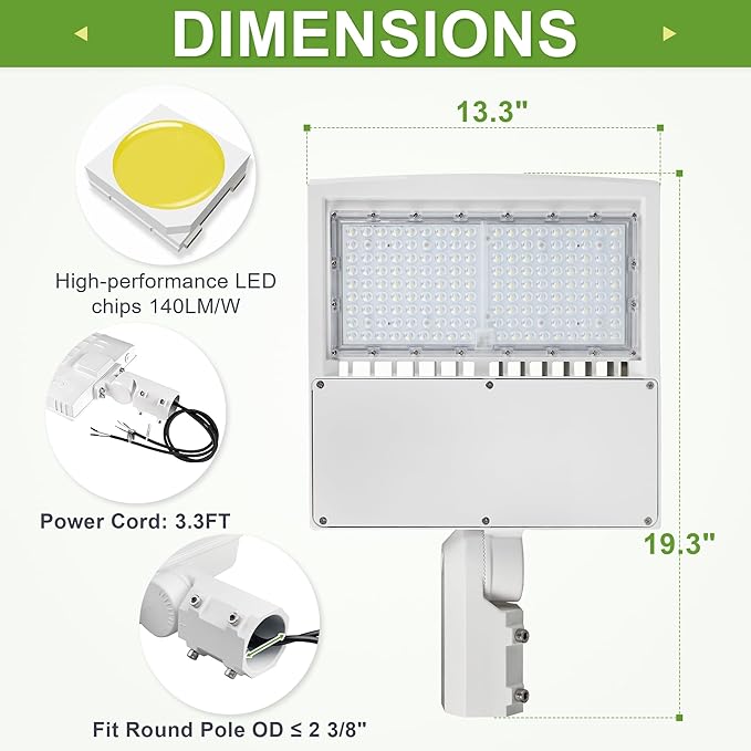 480V 150W LED Parking Lot Light, Shoebox Pole Light, 19500Lm, 5000K, 450W MH/HPS Replacement, Outdoor Commercial Area Street Security Lighting Fixture (150W (277-480V), Slip Fitter)